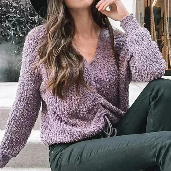 WOMEN'S LONG SLEEVE FRONT RUCHED TOP purple - Picture 8 of 8